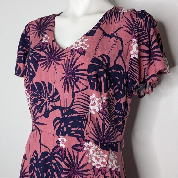 Modcloth x Collectif Thelma Tropicool pink blue v neck high low maxi dress 8 - Picture 3 of 12